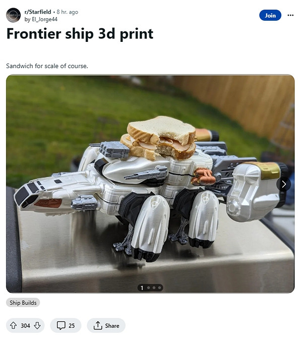 玩家3D打印《星空》邊境飛船:頂部的三明治很有靈性! 玩家3D打印《星空》邊境飛船:頂部的三明治很有靈性!