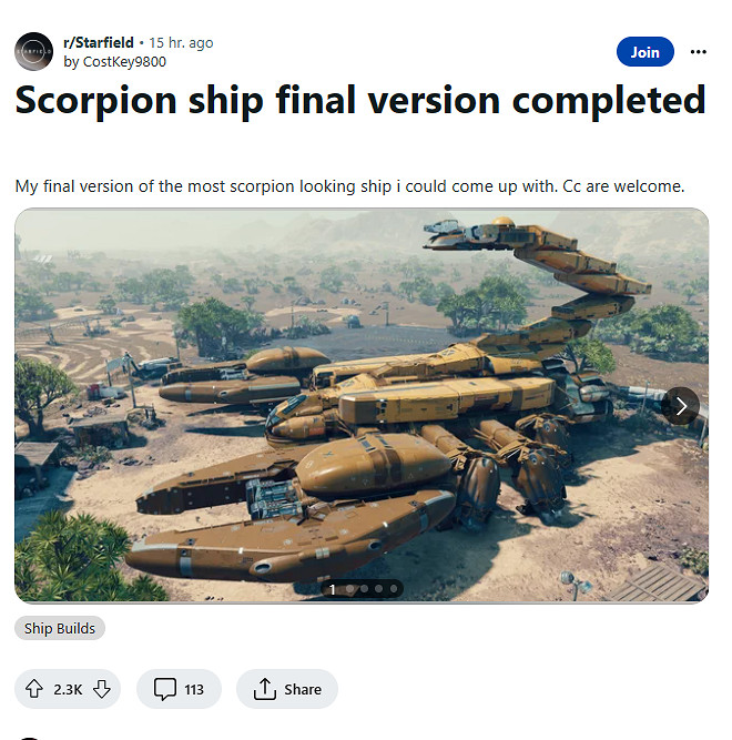 玩家打造《星空》巨蠍飛船 網友：是我見過最酷的版本