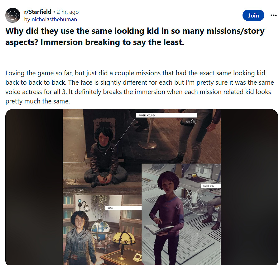 玩家吐槽:《星空》孩子長相都一樣 甚至配音都沒變! 玩家吐槽:《星空》孩子長相都一樣 甚至配音都沒變!