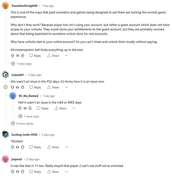 玩家吐槽《真人快打1》本地多人遊戲不能同時使用皮膚 玩家吐槽《真人快打1》本地多人遊戲不能同時使用皮膚