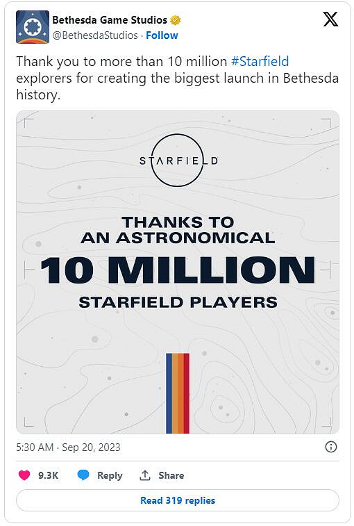 口嫌體正直 罵完繼續玩?《星空》玩家數量突破1000萬 口嫌體正直 罵完繼續玩?《星空》玩家數量突破1000萬