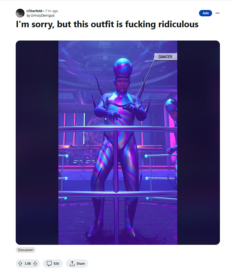 太過辣眼睛!玩家發現《星空》身穿霓虹色皮衣的男性 太過辣眼睛!玩家發現《星空》身穿霓虹色皮衣的男性