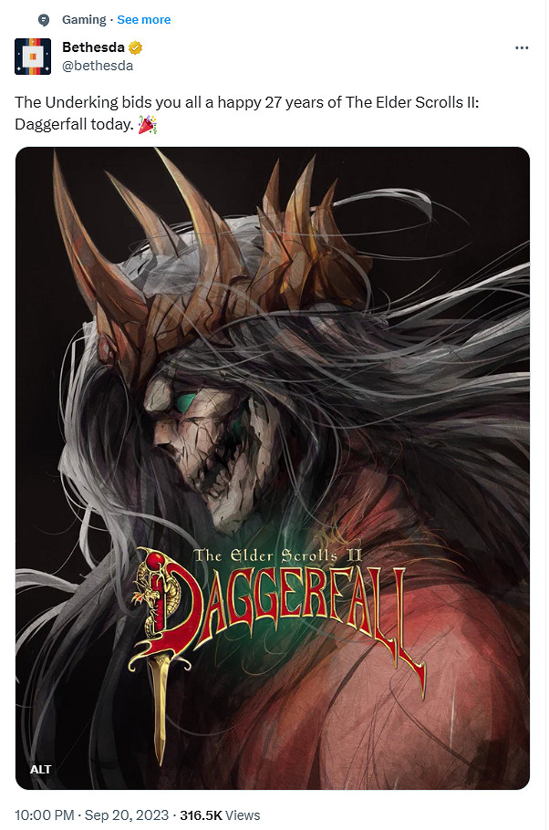 《上古卷軸2》27周年生日快樂！官方發賀圖表示祝賀！