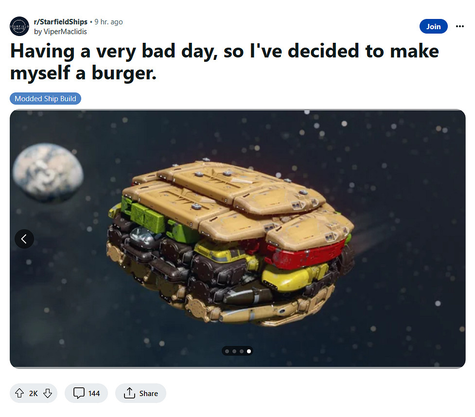 蟹黃堡秘方是哪來的？玩家曬出自製《星空》漢堡飛船