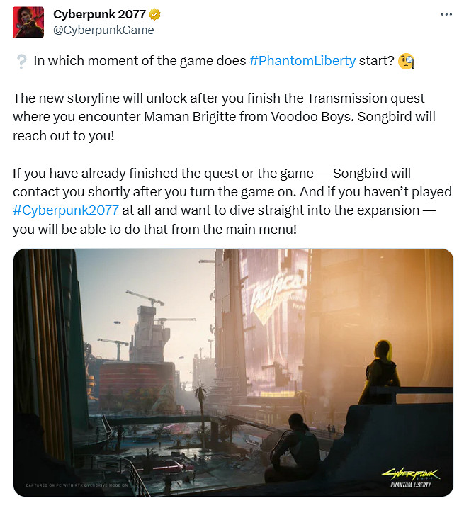 《電馭叛客2077》不用通關就能遊玩“往日之影”資料片