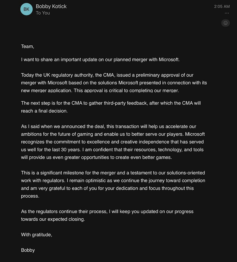 動視暴雪CEO考迪克稱與微軟合併能更好的為玩家服務! 動視暴雪CEO考迪克稱與微軟合併能更好的為玩家服務!