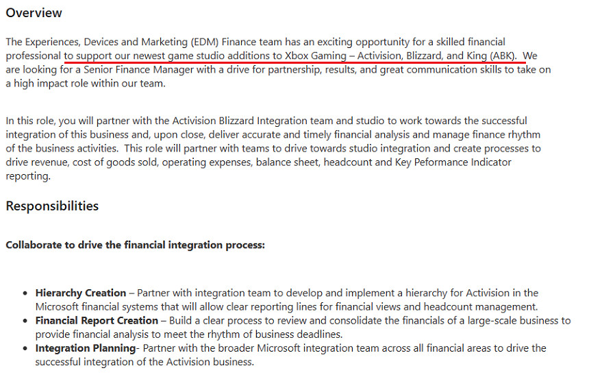 招聘訊息顯示微軟認為動視暴雪已是Xbox遊戲工作室！
