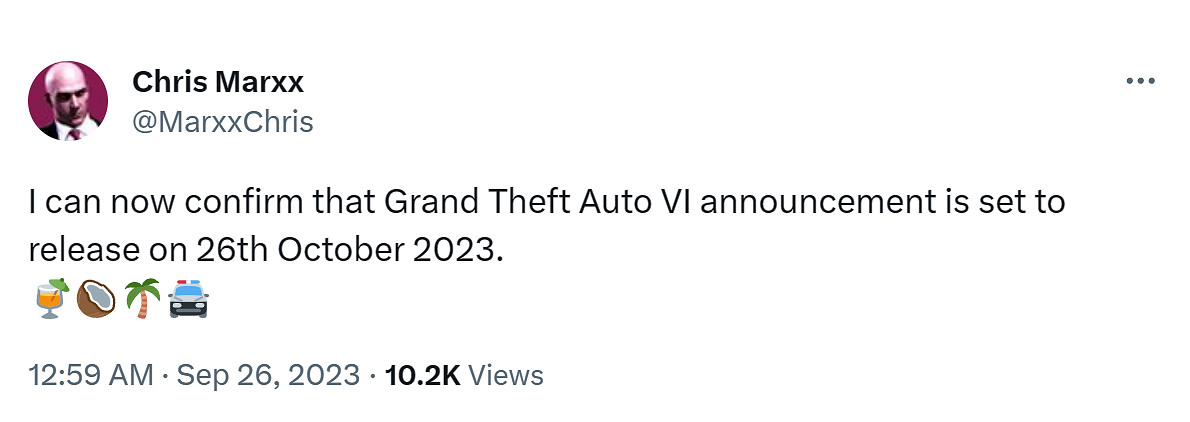 爆料者確認《GTA6》將於2023年10月26日正式公布！