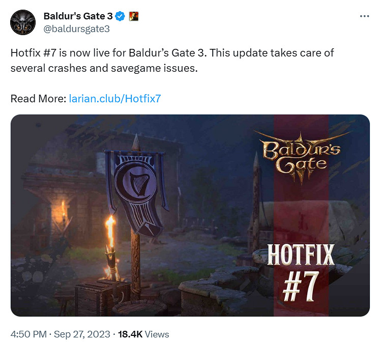 《柏德之門3》7號熱修更新檔更新!修復多個遊戲崩潰問題 《柏德之門3》7號熱修更新檔更新!修復多個遊戲崩潰問題