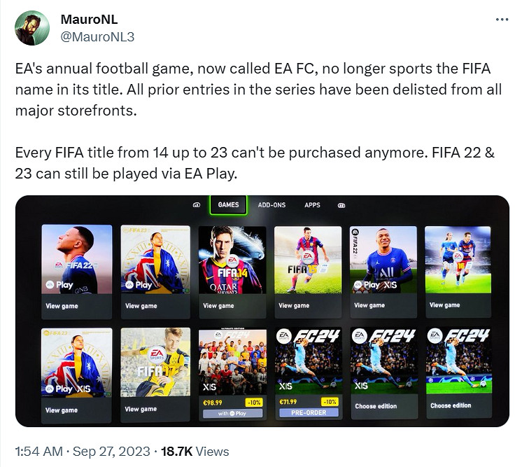 徹底拜拜!EA已將命名為《FIFA》的足球系列全部下架! 徹底拜拜!EA已將命名為《FIFA》的足球系列全部下架!