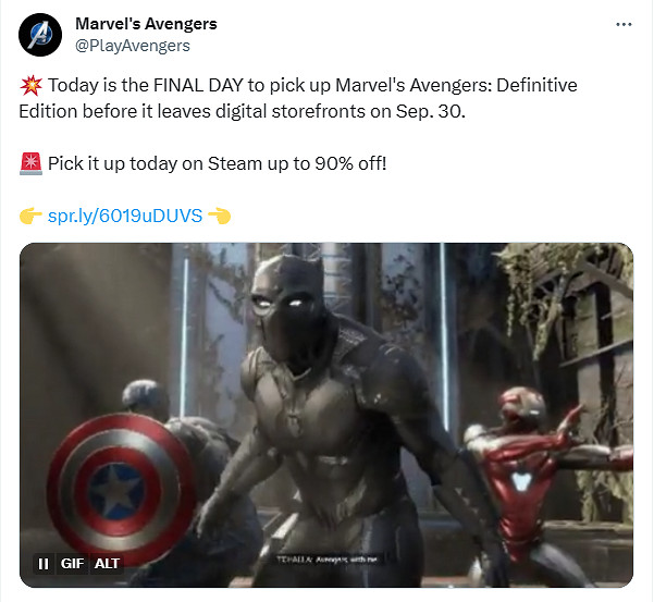 《漫威復仇者》下架前最後一天!官方提醒要買趕緊了 《漫威復仇者》下架前最後一天!官方提醒要買趕緊了