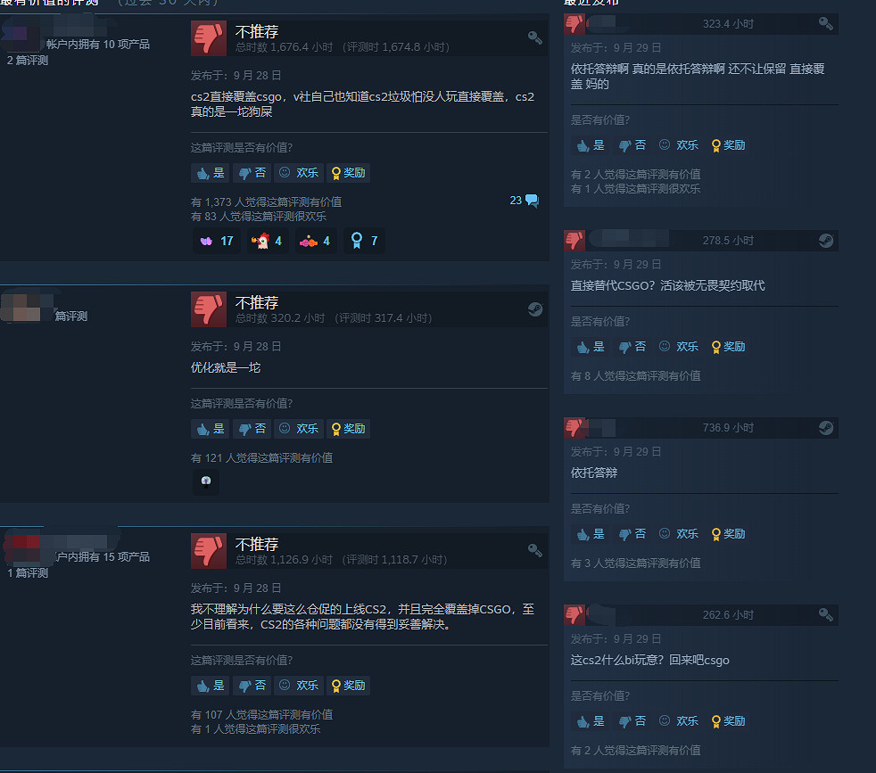 《CS2》上線後Steam差評猛增：V社還我《CSGO》！
