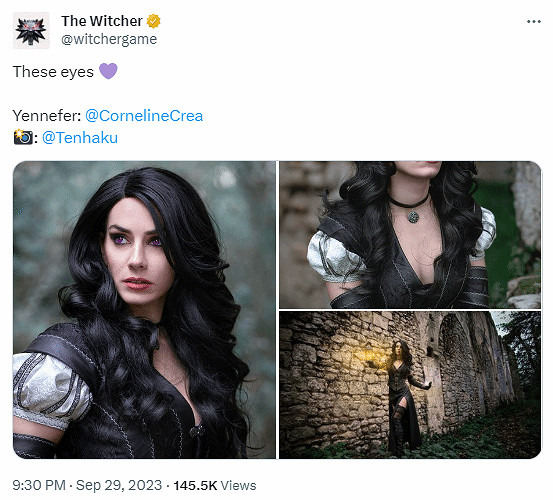 國外美女COS《巫師》葉奈法 官方：她的眼睛太美了！