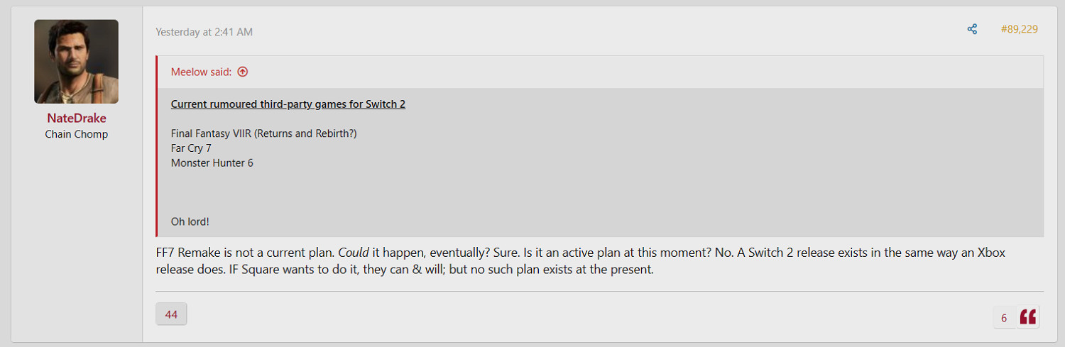 曝SE暫無計劃讓《最終幻想7：重生》登陸Xbox和NS2