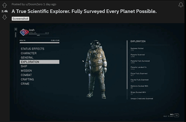 狂熱玩家完成《星空》極致探索：100%探索1695顆行星