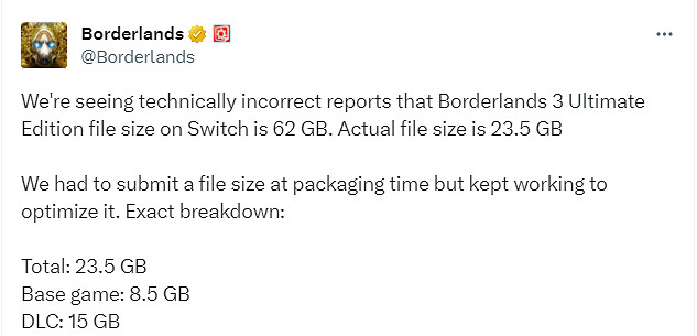 《邊緣禁地3》官方辟謠:Switch版實際大小為23.5GB 《邊緣禁地3》官方辟謠:Switch版實際大小為23.5GB