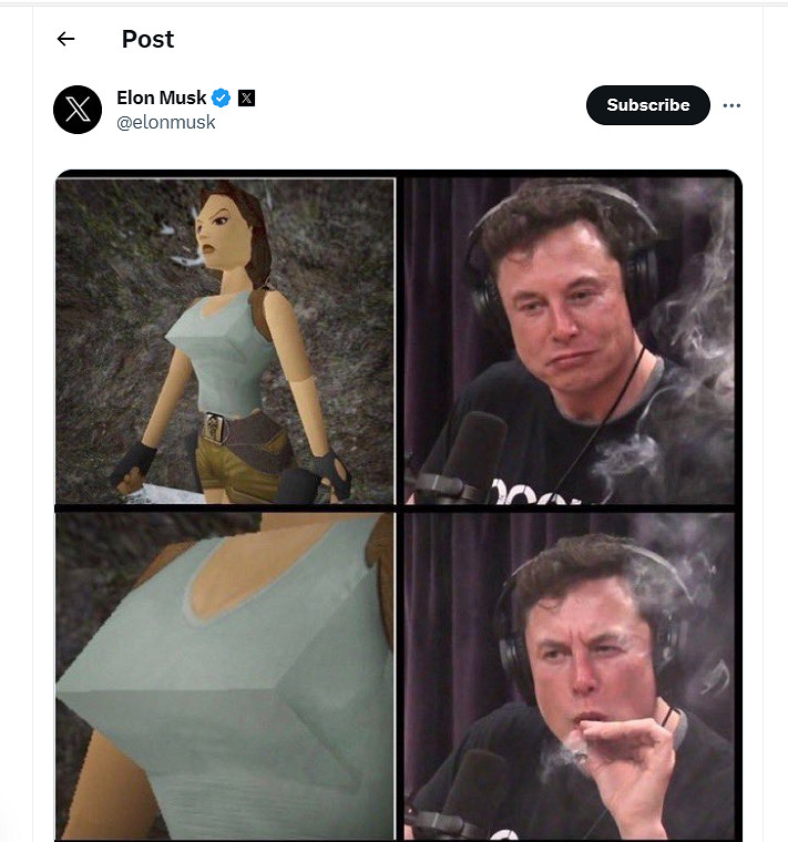 馬斯克發梗圖：電動皮卡靈感來自《古墓》勞拉的胸！