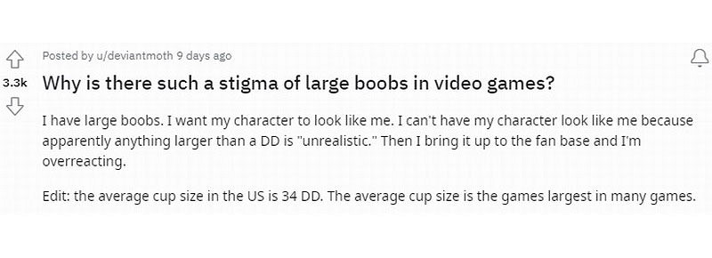 玩家吐槽:現在遊戲女角色胸太小 最起碼要像我一樣大 玩家吐槽:現在遊戲女角色胸太小 最起碼要像我一樣大