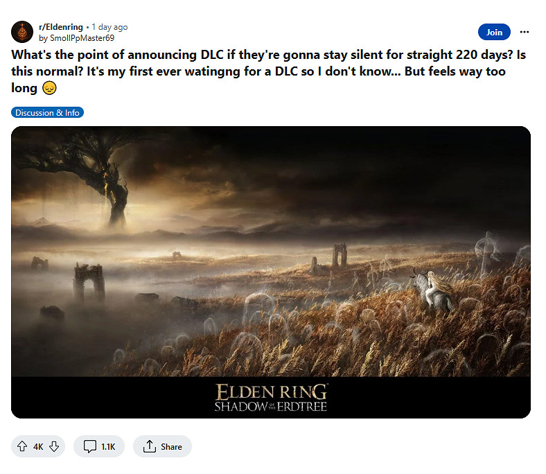 等不耐煩了！《艾爾登法環》DLC自公布後已有220天沒消息