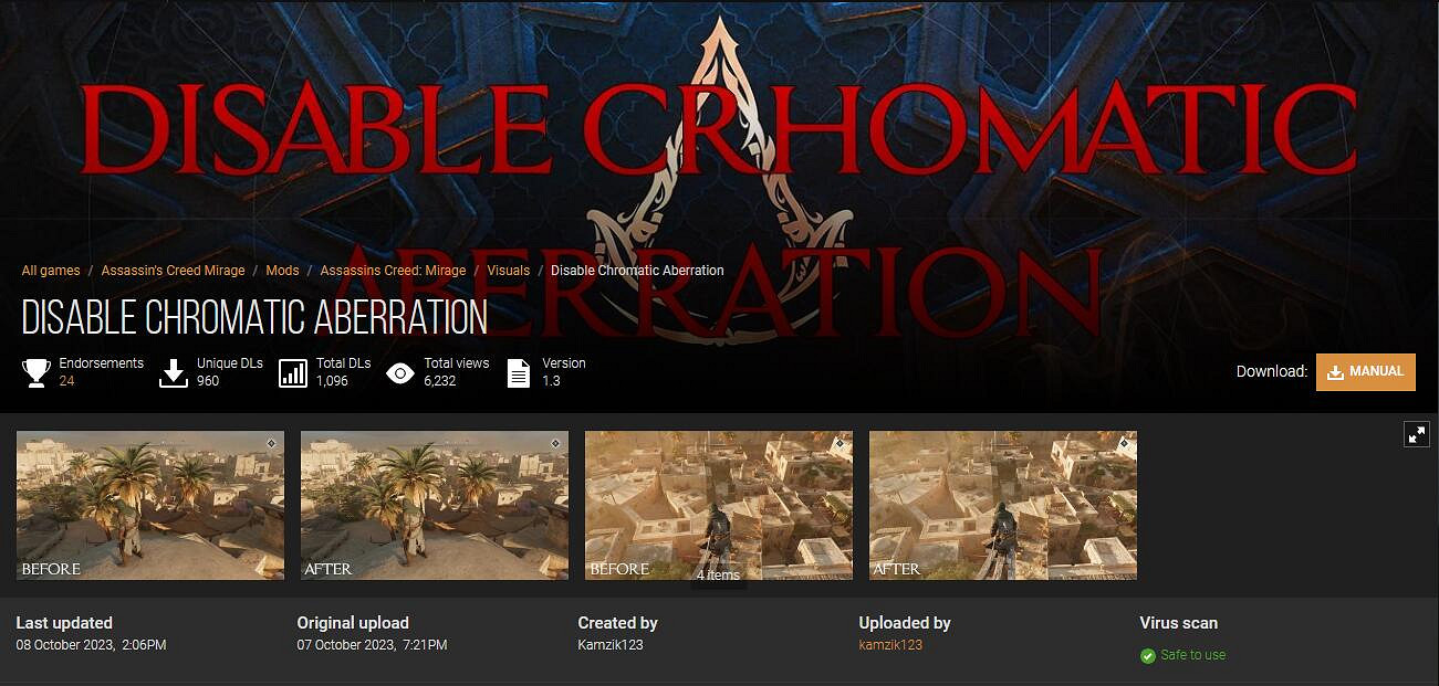 《刺客教條：幻景》畫面看得頭暈？關閉色差MOD來咯