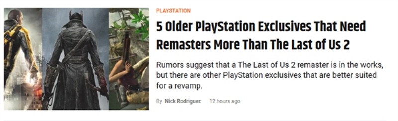 外媒盤點5款比《美國末日2》更需重製的PS遊戲:血源等 外媒盤點5款比《美國末日2》更需重製的PS遊戲:血源等