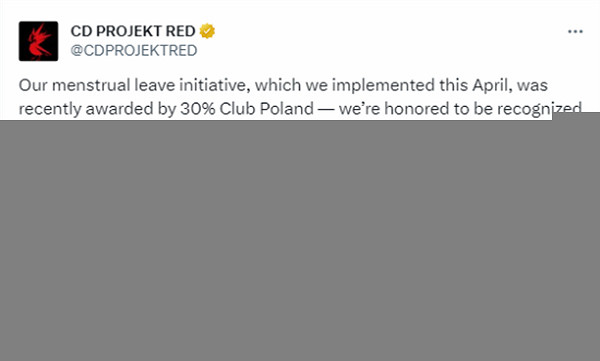 CDPR設立月經假獲女權組織頒獎：促進公平和包容戰略