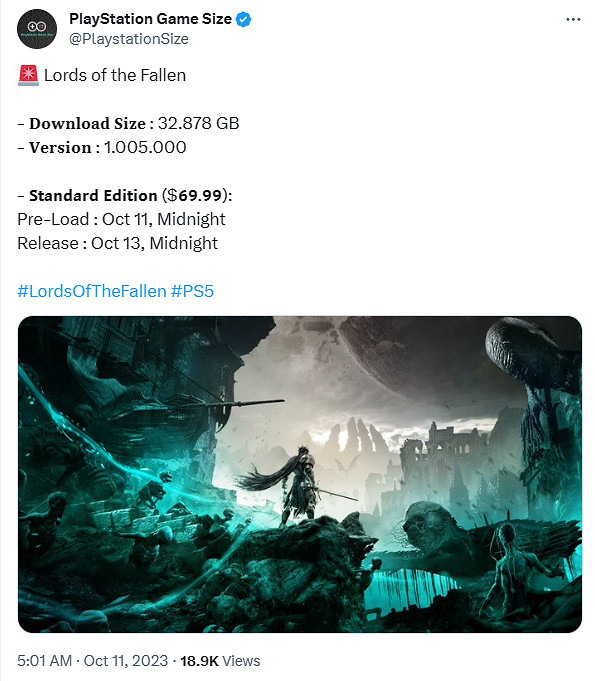 《墮落之主》PS5版已開啟預載！檔案大小約33GB！