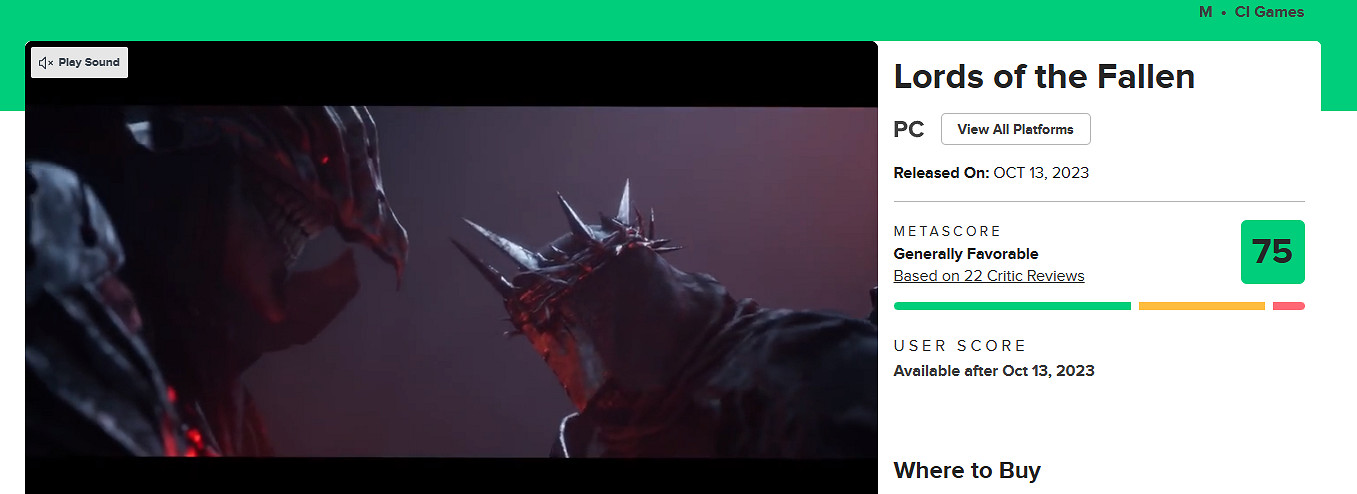 《墮落之主》全球媒體評分解禁！M站均分75 IGN 8分
