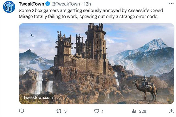 Xbox玩家反饋《AC幻景》出現錯誤程式碼 官方：正在調查