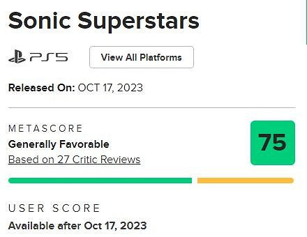 《索尼克：超級巨星》媒體評分解禁 M站75分 很有潛力