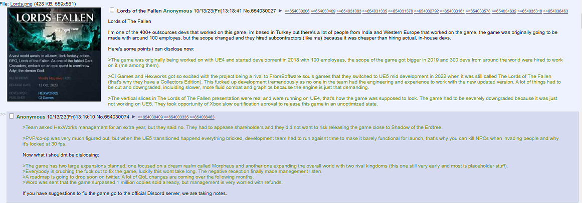 《墮落之主》優化問題原因曝光：強行升級虛幻5引擎!