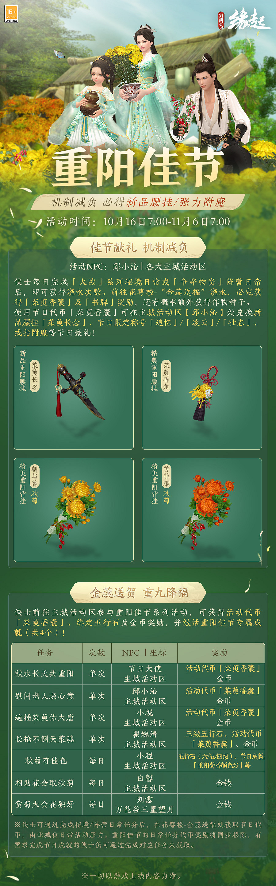 探金英知重陽《劍網3緣起》新裳佳品伴你踏秋而行