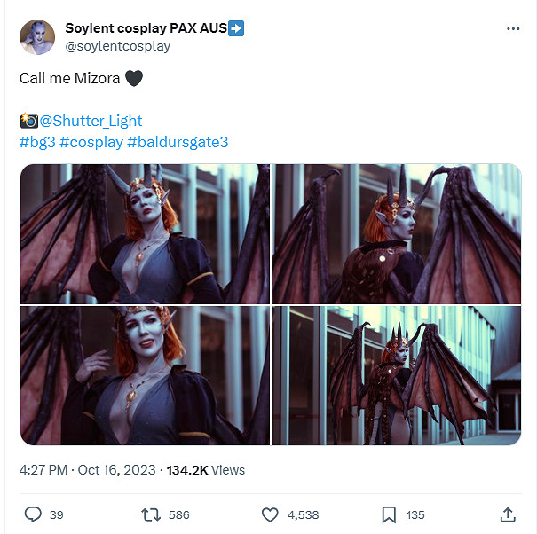 還原度超高!國外博主COS《柏德之門3》邪魔米佐拉! 還原度超高!國外博主COS《柏德之門3》邪魔米佐拉!