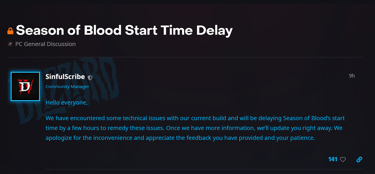 《暗黑4》第二賽季未按時解鎖 臨上線前暴雪才發現問題
