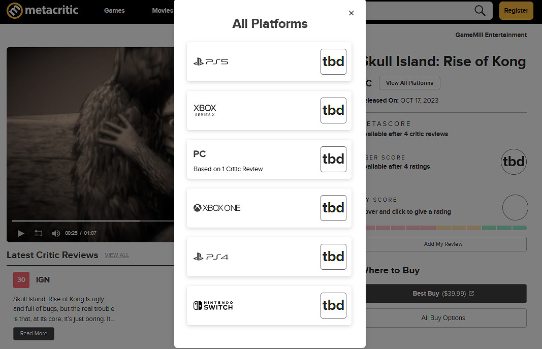 《骷髏島:金剛崛起》M站仍未出分!爛到沒媒體想測! 《骷髏島:金剛崛起》M站仍未出分!爛到沒媒體想測!
