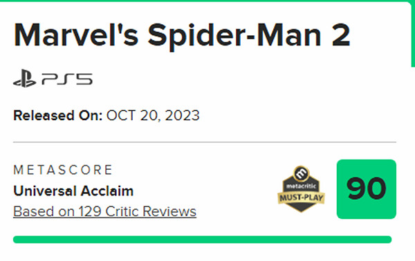 評分略微降低!《漫威蜘蛛人2》M站綜合評分降低至90分 評分略微降低!《漫威蜘蛛人2》M站綜合評分降低至90分