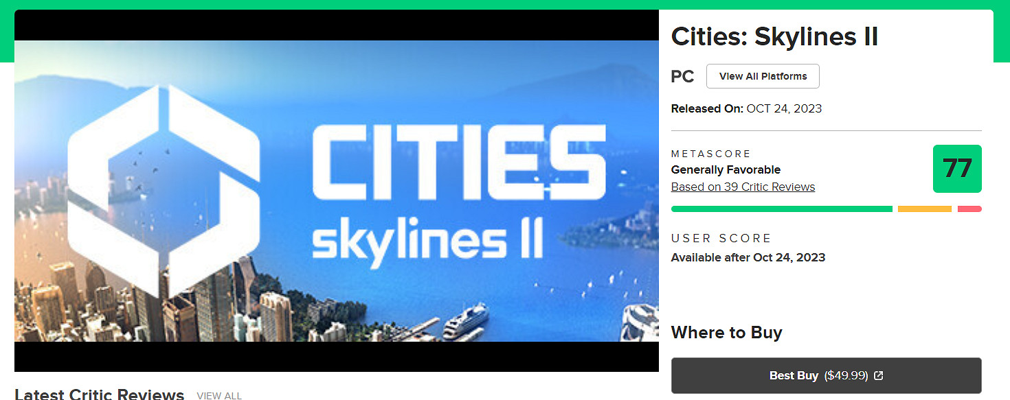 《大都會：天際2》評分出爐 MC均分77分：未來可期