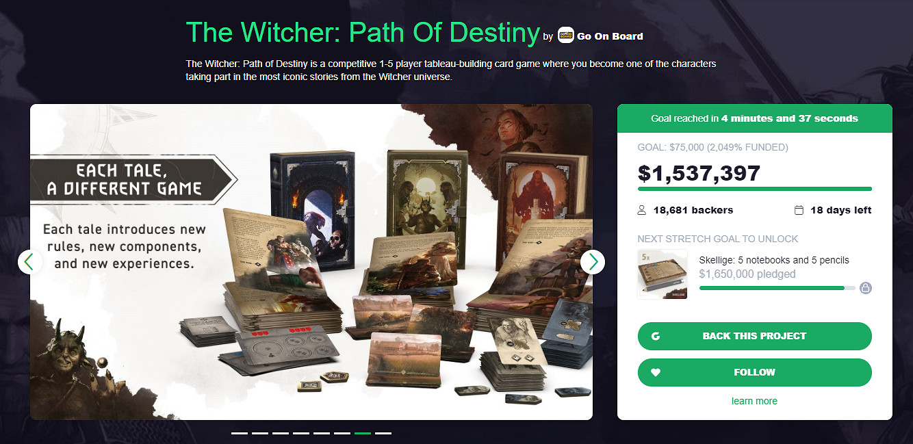 《巫師:命運之路》開啟眾籌 不到五分鐘就達成目標! 《巫師:命運之路》開啟眾籌 不到五分鐘就達成目標!