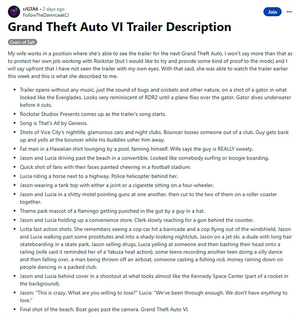 網友爆料《GTA6》預告或下周發布 預告詳細內容曝光！