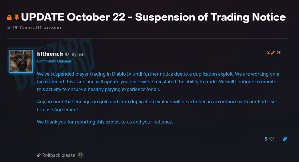 《暗黑破壞神4》又爆複製BUG 暴雪暫停玩家交易功能