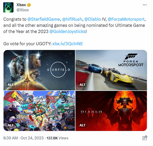 Xbox官方為旗下入選金搖桿遊戲拉票 B站投票頁面上線 Xbox官方為旗下入選金搖桿遊戲拉票 B站投票頁面上線