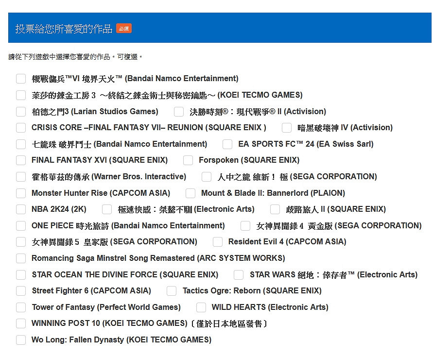 PS Partner Awards 2023 Japan Asia開始投票 12月頒獎