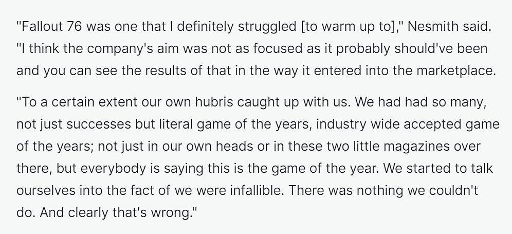 B社曾認為《輻射76》萬無一失：輸給了自己的傲慢！