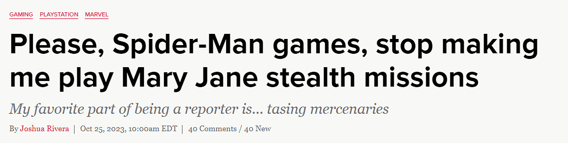 《漫威蜘蛛人2》中MJ的潛行任務引發外媒質疑和不滿