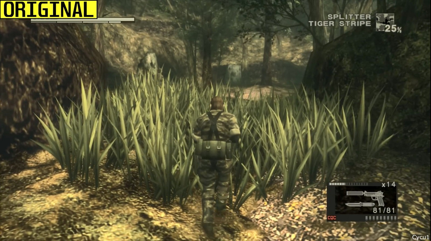 《潛龍諜影Δ：食蛇者》和《潛龍諜影3》畫面對比