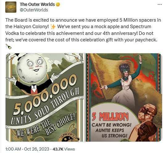 黑曜石宣布太空科幻RPG《外圍世界》銷量破500萬份! 黑曜石宣布太空科幻RPG《外圍世界》銷量破500萬份!