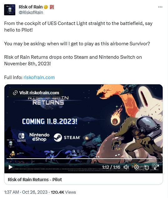 慶祝系列10周年!《雨中冒險:回歸》確定11月8日發售 慶祝系列10周年!《雨中冒險:回歸》確定11月8日發售