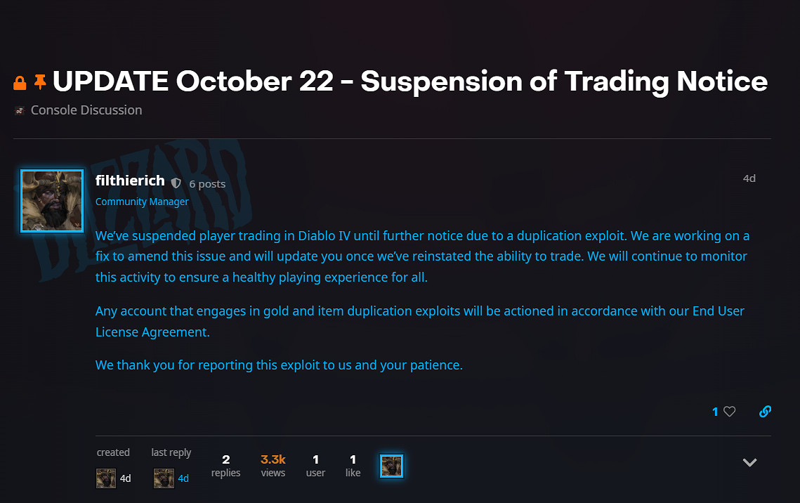 《暗黑4》大量玩家被暴雪永久封號!與利用複製bug有關 《暗黑4》大量玩家被暴雪永久封號!與利用複製bug有關