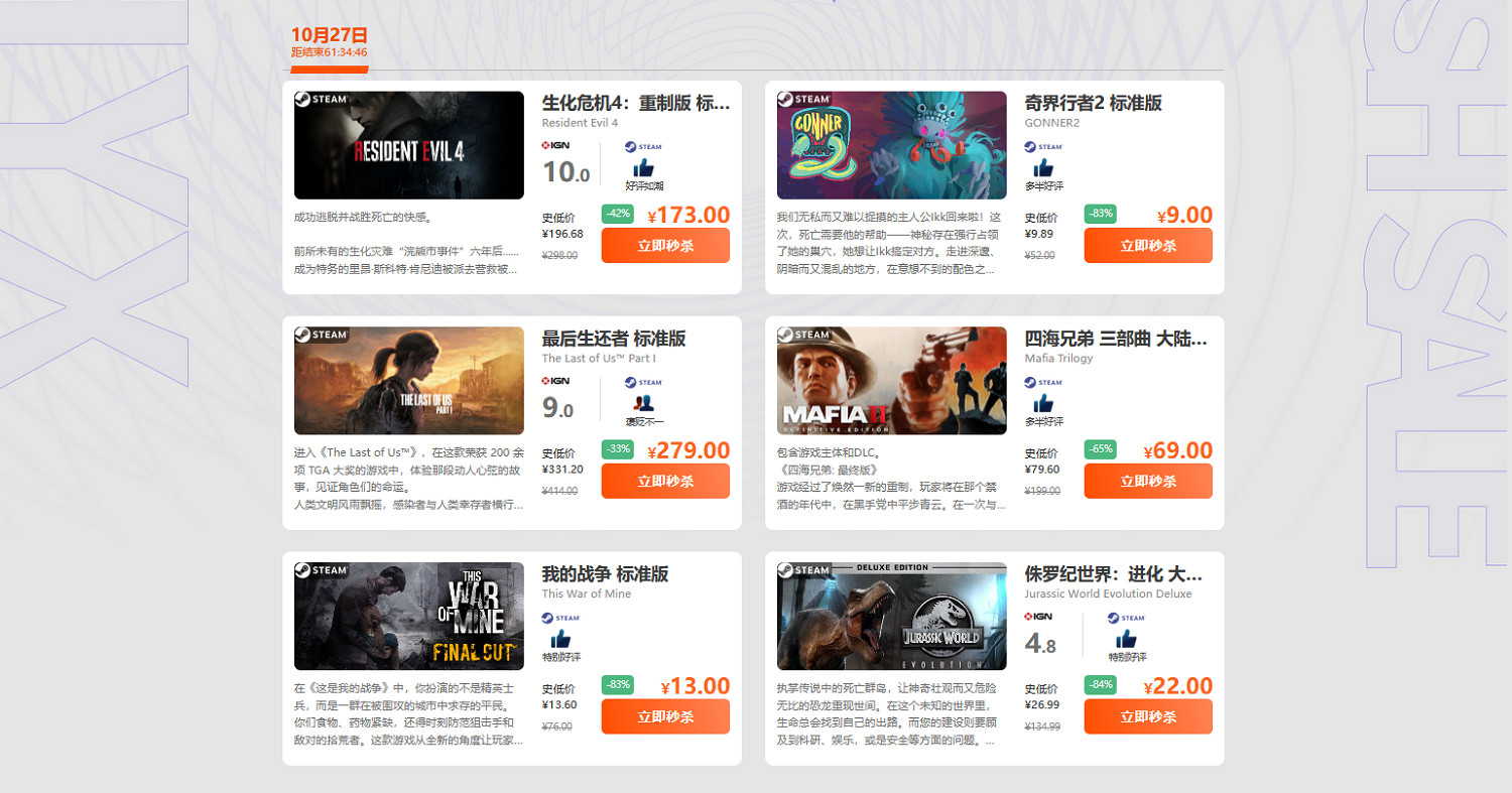 鳳凰遊戲周末限時閃促《惡靈古堡4:重製版》低至173元 鳳凰遊戲周末限時閃促《惡靈古堡4:重製版》低至173元