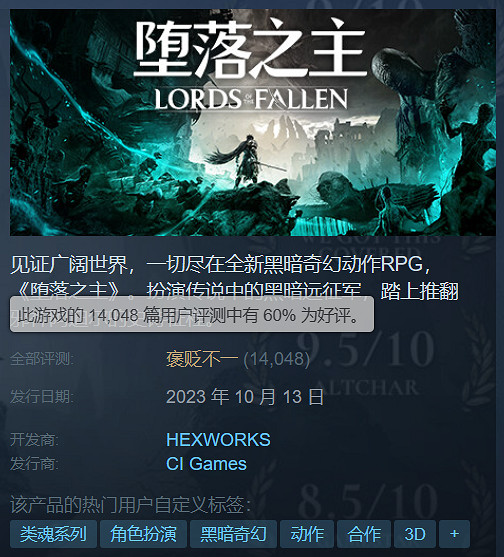 《墮落之主》狂更更新檔被玩家稱讚!Steam好評率升至60% 《墮落之主》狂更更新檔被玩家稱讚!Steam好評率升至60%